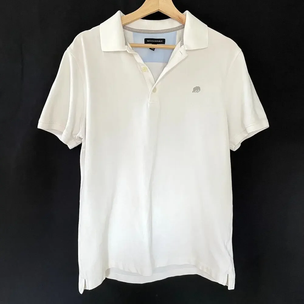 Banana Republic white polo shirt collared men's size large golf cotton top